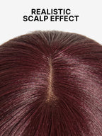 Reddish Purple Realistic Glueless Yaki Straight Bob with Bangs Minimalist Lace Bob Wig All-Day Comfort Cap