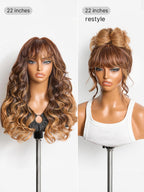 Luvme All-Day Comfort™ Wig 180% Density Ombre Blonde Highlight Loose Body Wave Glueless 7x6 Closure HD Lace Human Hair Wig with Bangs Pre-Cut Lace