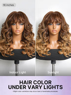Luvme All-Day Comfort™ Wig 180% Density Ombre Blonde Highlight Loose Body Wave Glueless 7x6 Closure HD Lace Human Hair Wig with Bangs Pre-Cut Lace