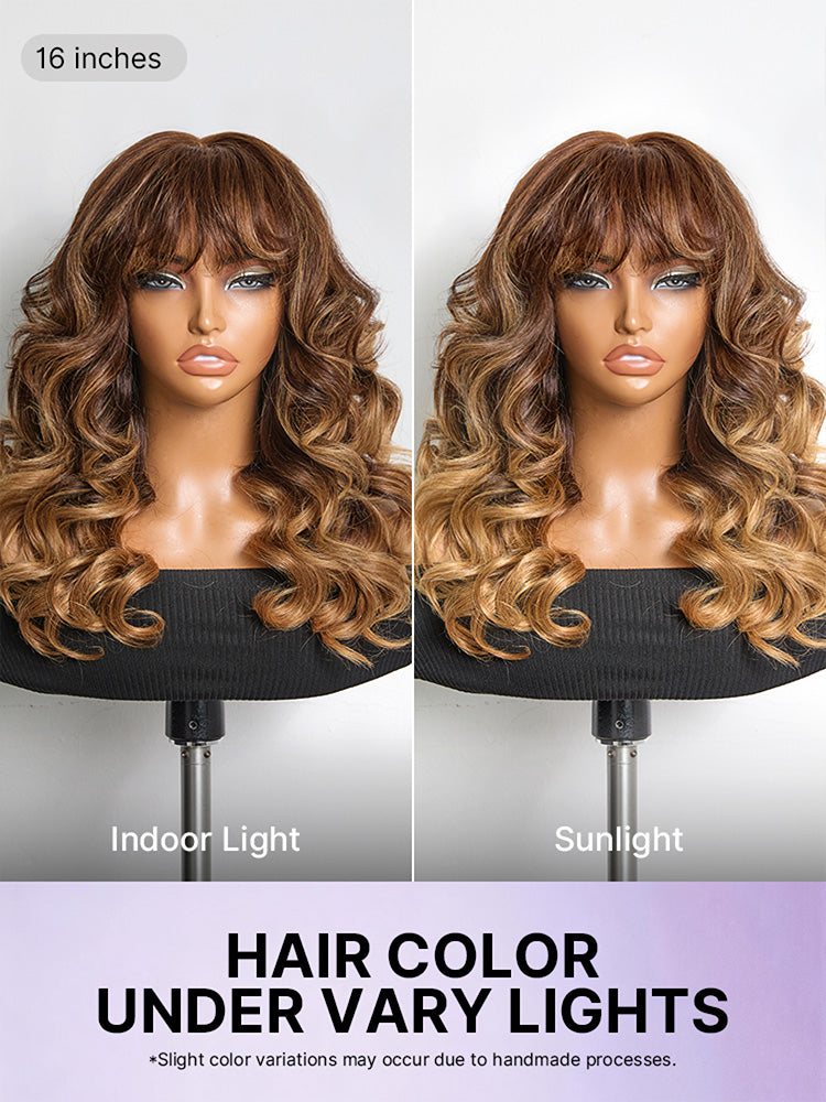 Luvme All-Day Comfort™ Wig 180% Density Ombre Blonde Highlight Loose Body Wave Glueless 7x6 Closure HD Lace Human Hair Wig with Bangs Pre-Cut Lace