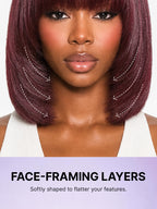 Reddish Purple Realistic Glueless Yaki Straight Bob with Bangs Minimalist Lace Bob Wig All-Day Comfort Cap
