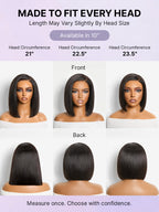 200% Density Natrual Black Yaki Straight Bob Glueless Minimalist Lace Wig Pre-cut Lace All-Day Comfort Cap