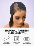 200% Density Natrual Black Yaki Straight Bob Glueless Minimalist Lace Wig Pre-cut Lace All-Day Comfort Cap
