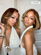 All-Day Comfort Honey Blonde Face-Framing Highlights Blow Out Layered Cut Glueless 5x5 Closure Lace Bob Wig Pre-cut Lace