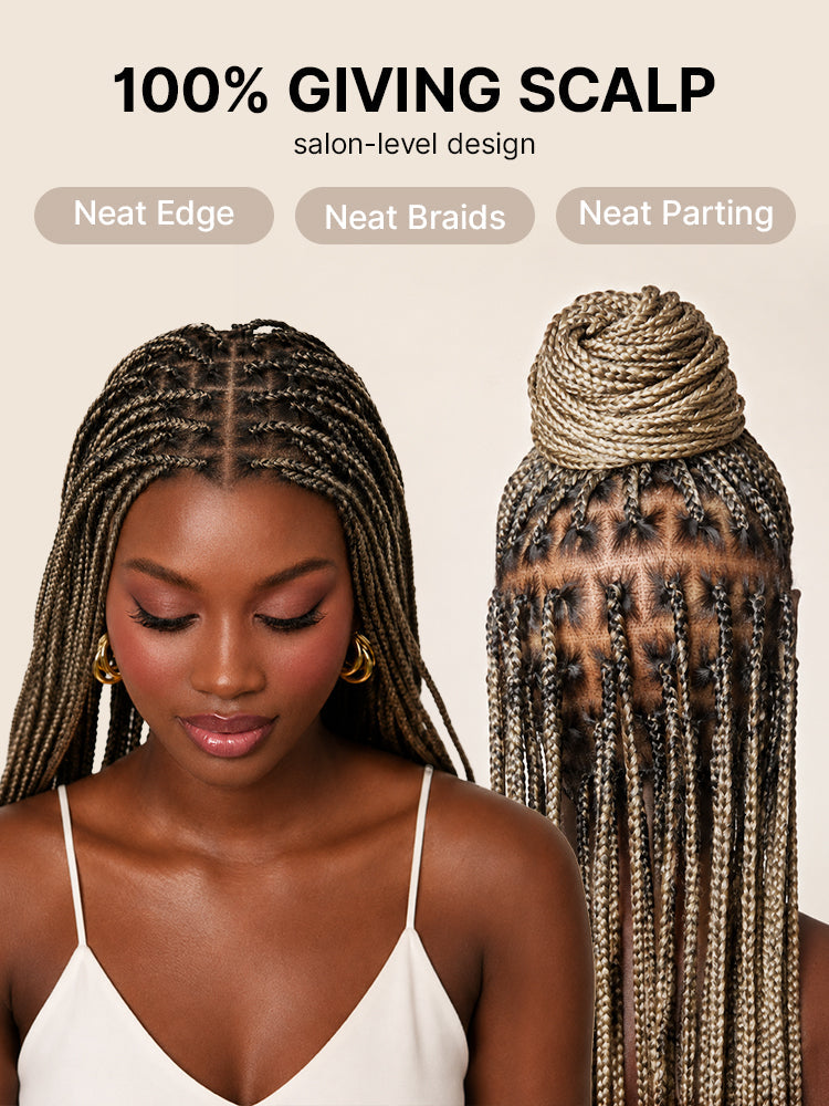 OwnScalp™ 613 Blonde / Natural Black Lightweight Salon-Like Braids with a Real Scalp Look Full HD Lace Knotless Box Braided Wig - US Only