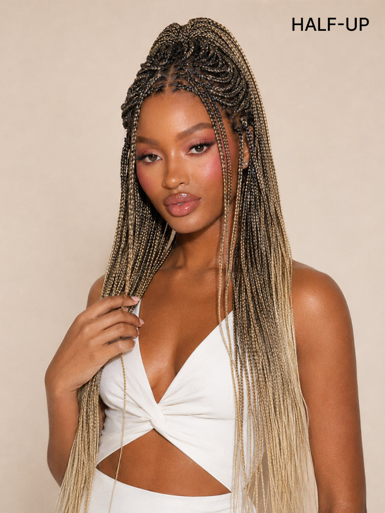 OwnScalp™ 613 Blonde / Natural Black Lightweight Salon-Like Braids with a Real Scalp Look Full HD Lace Knotless Box Braided Wig - US Only
