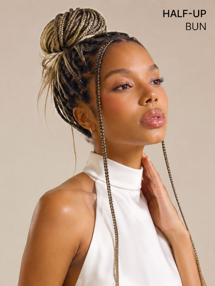 OwnScalp™ 613 Blonde / Natural Black Lightweight Salon-Like Braids with a Real Scalp Look Full HD Lace Knotless Box Braided Wig - US Only