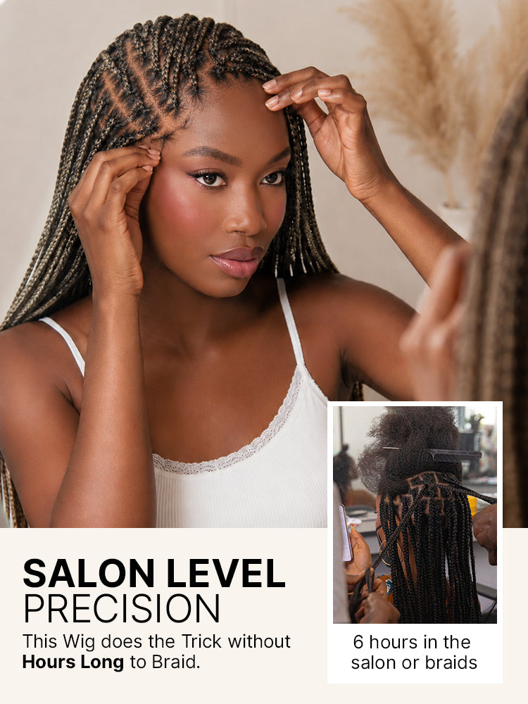 OwnScalp™ 613 Blonde / Natural Black Lightweight Salon-Like Braids with a Real Scalp Look Full HD Lace Knotless Box Braided Wig - US Only