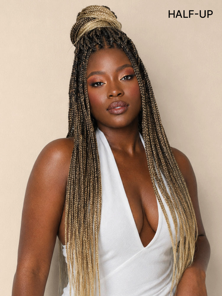 OwnScalp™ 613 Blonde / Natural Black Lightweight Salon-Like Braids with a Real Scalp Look Full HD Lace Knotless Box Braided Wig - US Only