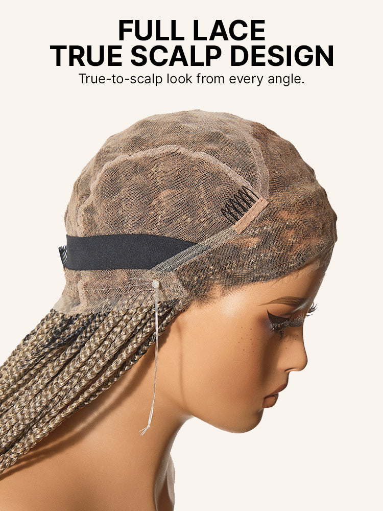 OwnScalp™ 613 Blonde / Natural Black Lightweight Salon-Like Braids with a Real Scalp Look Full HD Lace Knotless Box Braided Wig - US Only
