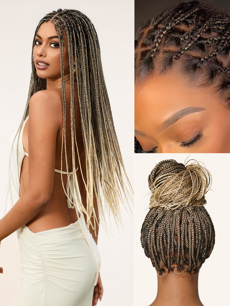 OwnScalp™ 613 Blonde / Natural Black Lightweight Salon-Like Braids with a Real Scalp Look Full HD Lace Knotless Box Braided Wig - US Only