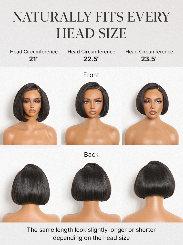 180% Density Sleek Short Bob Minimalist HD Lace Wig Pre-cut Lace All-Day Comfort Cap