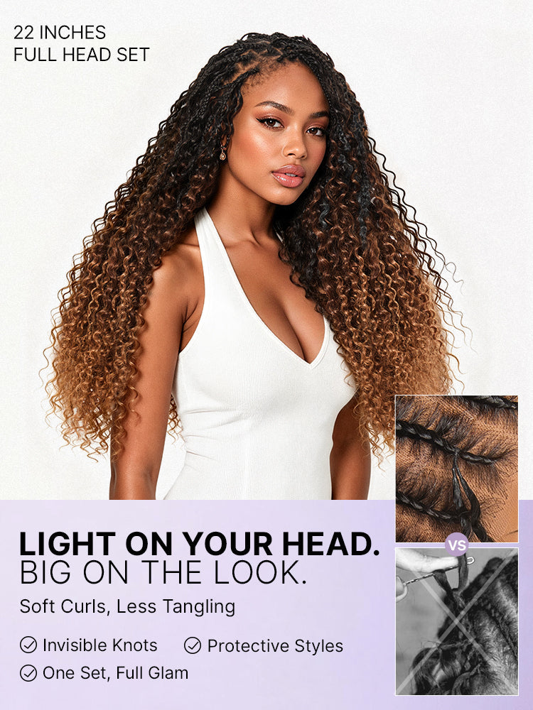 Miracle Knots Colored Crochet Hair Wet and Wavy Ombre | Mix Brown for Boho Braids | Crochet Weaves|  Fulani Braids | Twists Pre-Separated Lightweight Full & Soft Pre-Looped Human Hair Extensions Protective Style