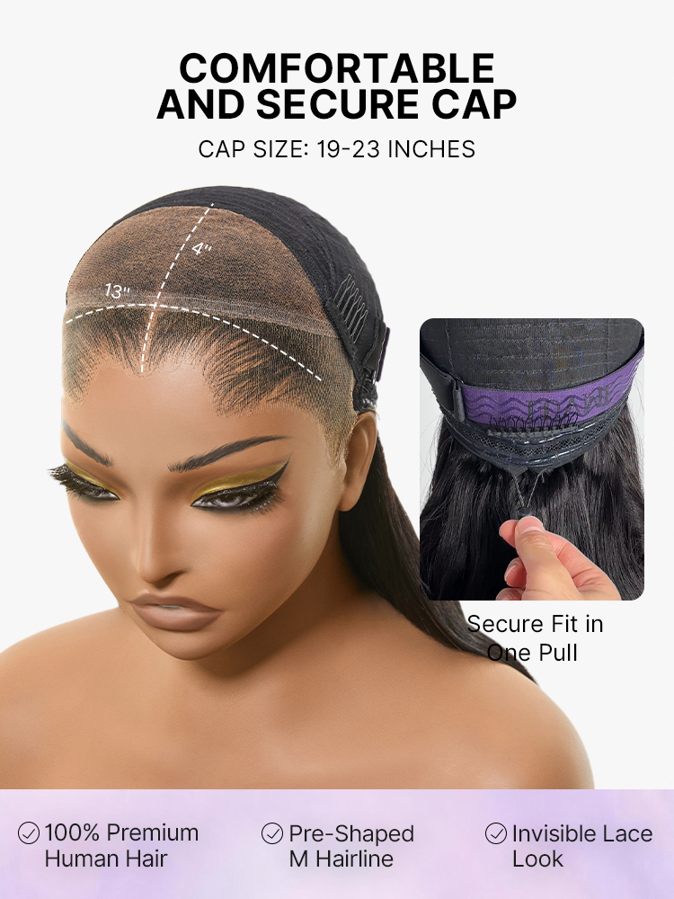 Lagos Hairline Over-Plucked M-Shaped Hairline Natural Looking Silky Straight Human Hair 13×4 Lace Frontal Wig Pre-Cut Lace