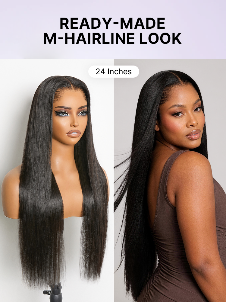 Lagos Hairline Over-Plucked M-Shaped Hairline Natural Looking Silky Straight Human Hair 13×4 Lace Frontal Wig Pre-Cut Lace