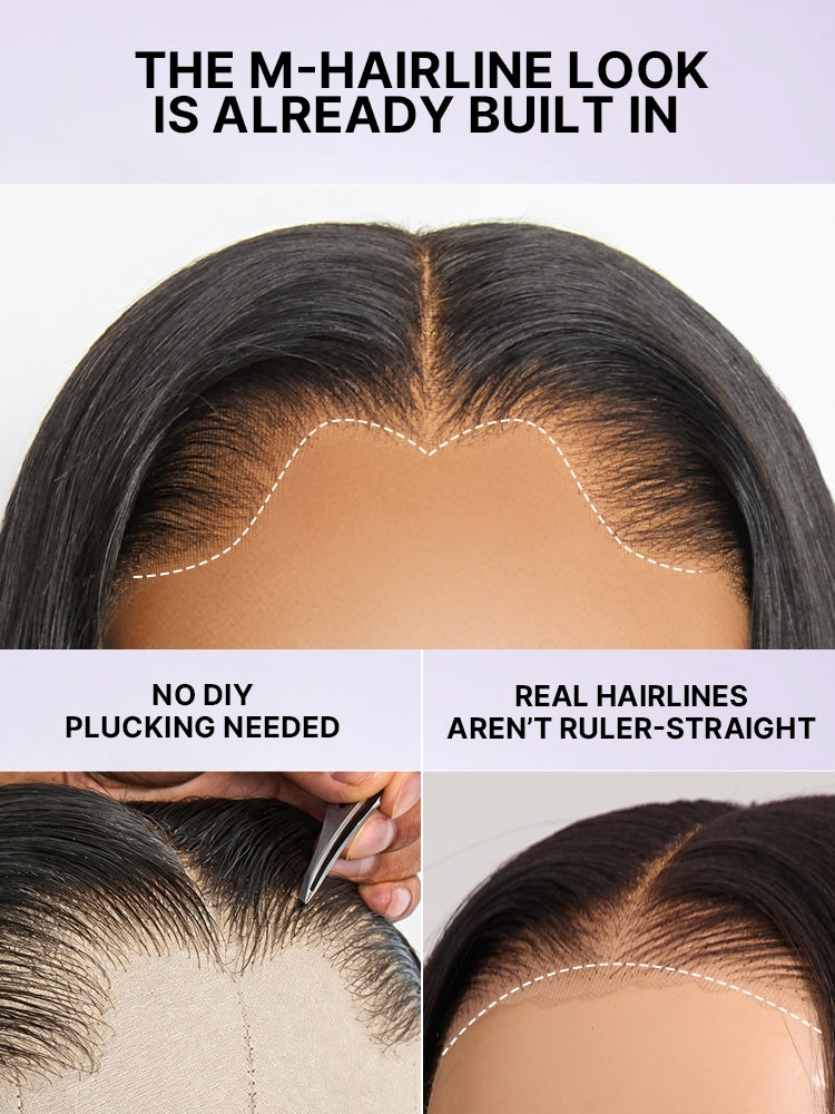 Lagos Hairline Over-Plucked M-Shaped Hairline Natural Looking Silky Straight Human Hair 13×4 Lace Frontal Wig Pre-Cut Lace