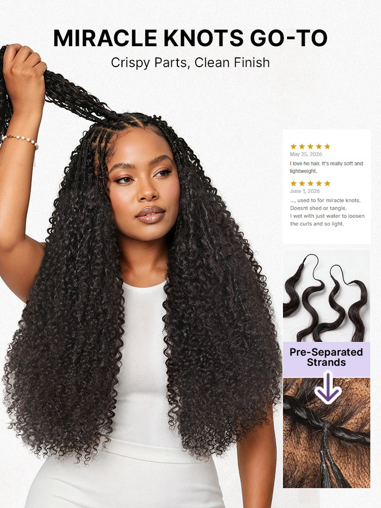 Miracle Knots Crochet Hair Messy Curly for Boho Braids | Crochet Weaves | Fulani Braids | Twists Pre-Separated Lightweight Full & Soft Pre-Looped Human Hair Extensions Protective Style