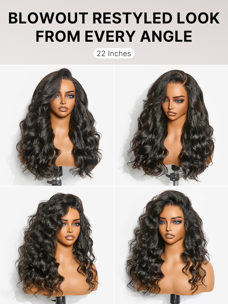 180% Density Light Kinky Straight Butterfly Cut Layered / Kinky Body Wave Glueless 7x6 Closure HD Lace Wig Pre-Cut Lace