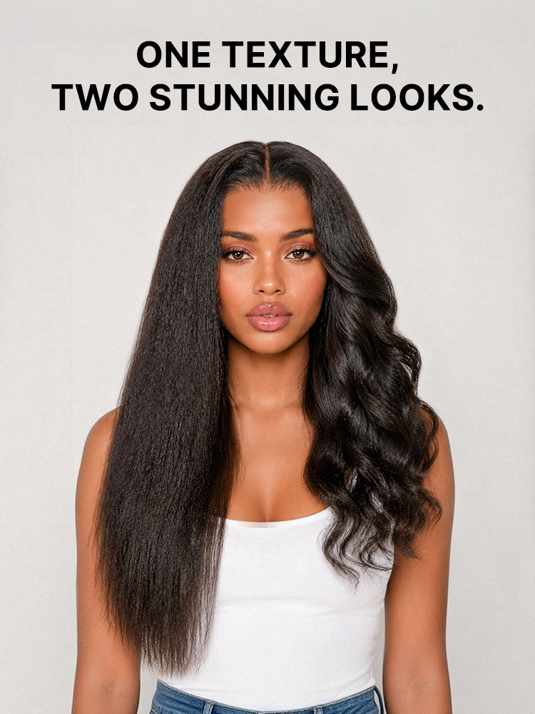 180% Density Light Kinky Straight Butterfly Cut Layered / Kinky Body Wave Glueless 7x6 Closure HD Lace Wig Pre-Cut Lace