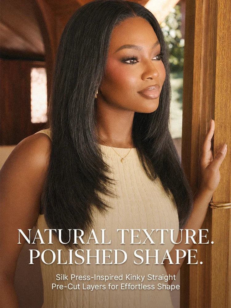 Luvme All-Day Comfort™ Wig 180% / 250% Density Kinky Body Wave / Layered Light Kinky Straight PartingMax Glueless 7x6 Closure HD Lace Wig Pre-Cut Lace