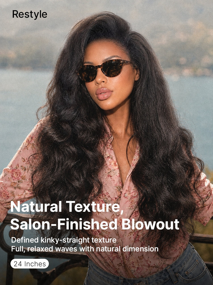 180% Density Light Kinky Straight Butterfly Cut Layered / Kinky Body Wave Glueless 7x6 Closure HD Lace Wig Pre-Cut Lace