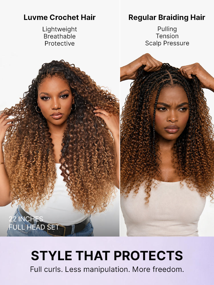 Miracle Knots Colored Crochet Hair Wet and Wavy Ombre | Mix Brown for Boho Braids | Crochet Weaves|  Fulani Braids | Twists Pre-Separated Lightweight Full & Soft Pre-Looped Human Hair Extensions Protective Style