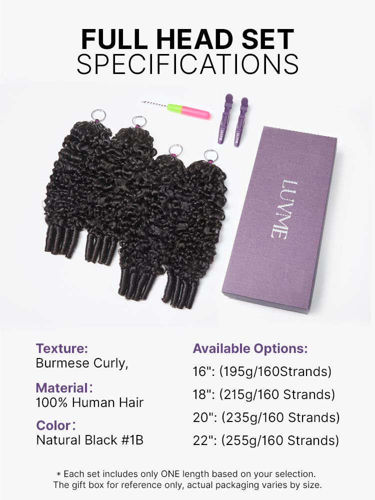 Miracle Knots Crochet Hair Burmese Curly for Boho Braids | Crochet Weaves | Fulani Braids | Twists Pre-Separated Lightweight Full & Soft Pre-Looped Human Hair Extensions Protective Style