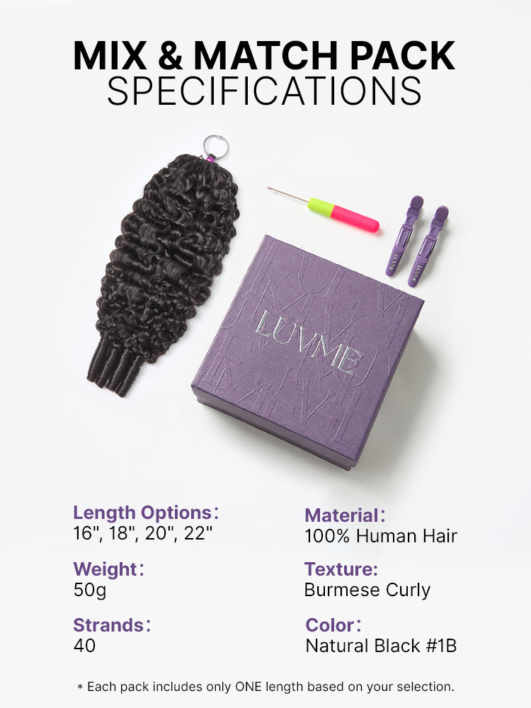 Miracle Knots Crochet Hair Burmese Curly for Boho Braids | Crochet Weaves | Fulani Braids | Twists Pre-Separated Lightweight Full & Soft Pre-Looped Human Hair Extensions Protective Style