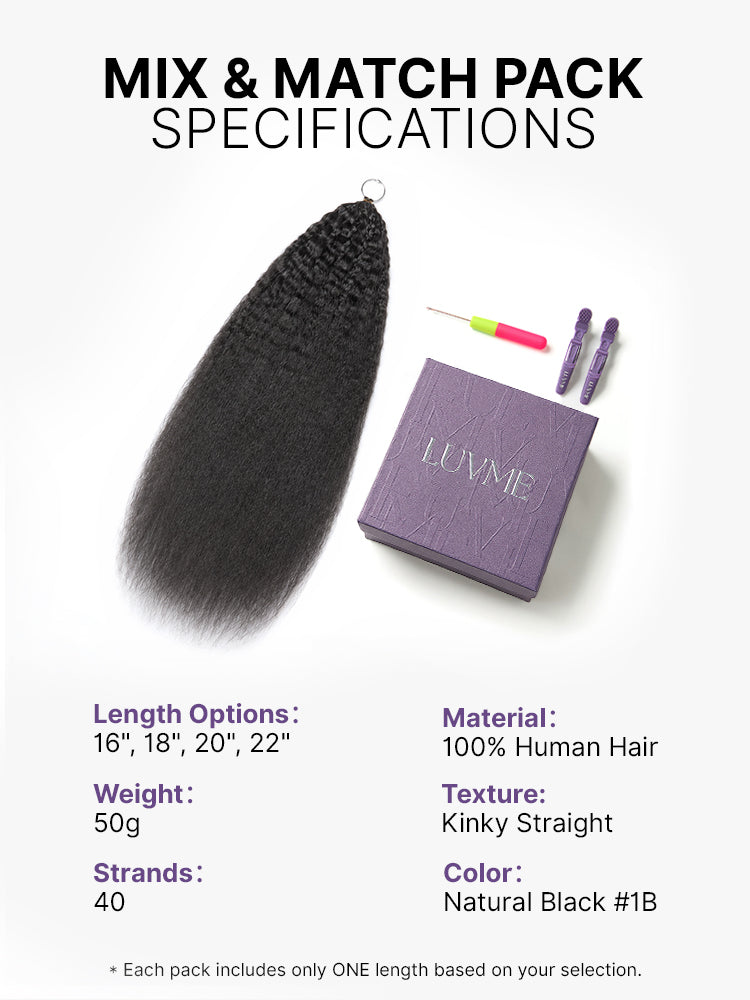 Miracle Knots Crochet Hair Kinky Straight for Boho Braids | Crochet Weaves | Fulani Braids | Twists Pre-Separated Lightweight Full & Soft Pre-Looped Human Hair Extensions Protective Style