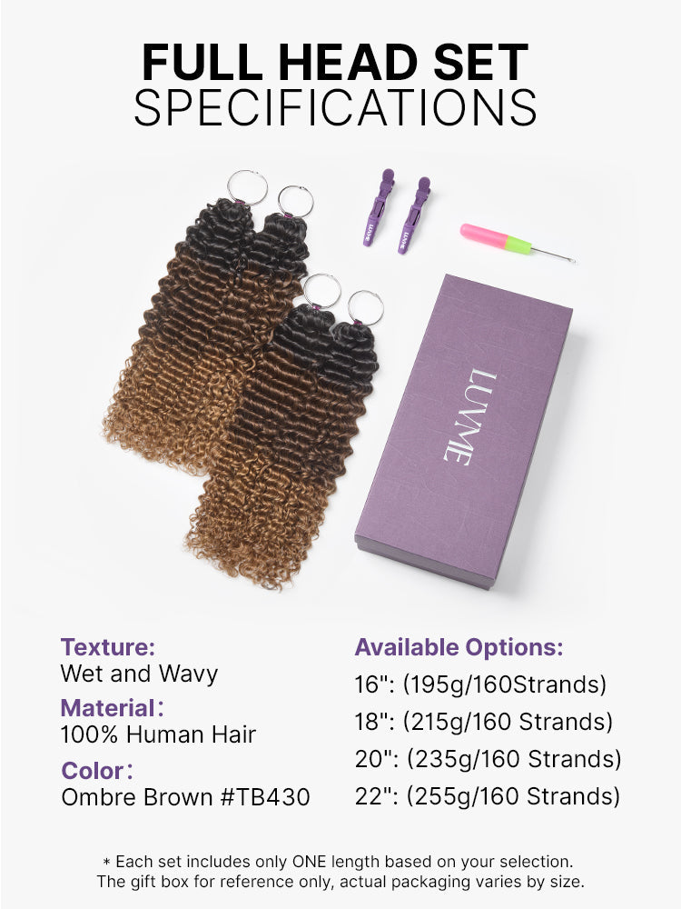 Miracle Knots Colored Crochet Hair Wet and Wavy Ombre | Mix Brown for Boho Braids | Crochet Weaves|  Fulani Braids | Twists Pre-Separated Lightweight Full & Soft Pre-Looped Human Hair Extensions Protective Style