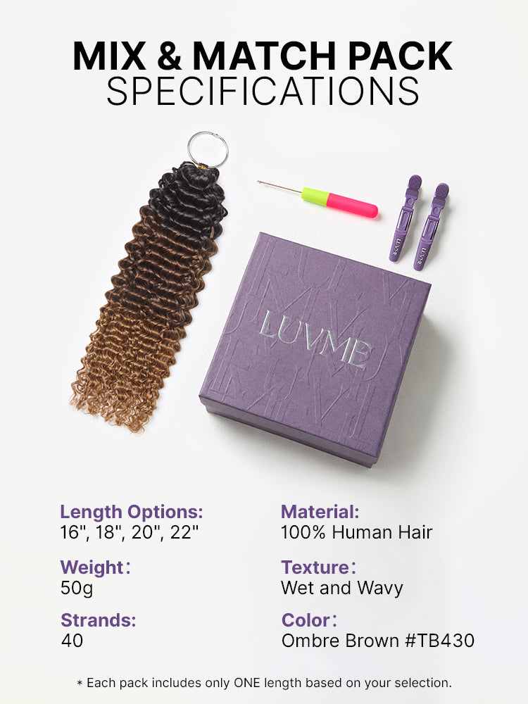Miracle Knots Colored Crochet Hair Wet and Wavy Ombre | Mix Brown for Boho Braids | Crochet Weaves|  Fulani Braids | Twists Pre-Separated Lightweight Full & Soft Pre-Looped Human Hair Extensions Protective Style