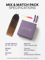 Miracle Knots Colored Crochet Hair Wet and Wavy Ombre | Mix Brown for Boho Braids | Crochet Weaves|  Fulani Braids | Twists Pre-Separated Lightweight Full & Soft Pre-Looped Human Hair Extensions Protective Style