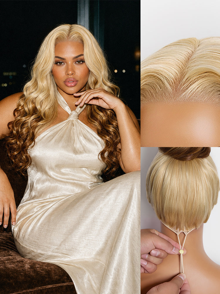 613 Blonde with Caramel Ombre Loose Wave 180% Density Human Hair 13×4 HD Lace Front Wig Pre-Cut Lace