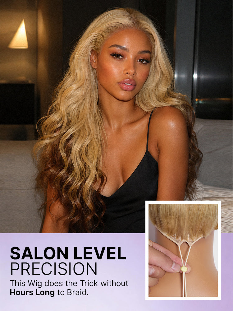 613 Blonde with Caramel Ombre Loose Wave 180% Density Human Hair 13×4 HD Lace Front Wig Pre-Cut Lace