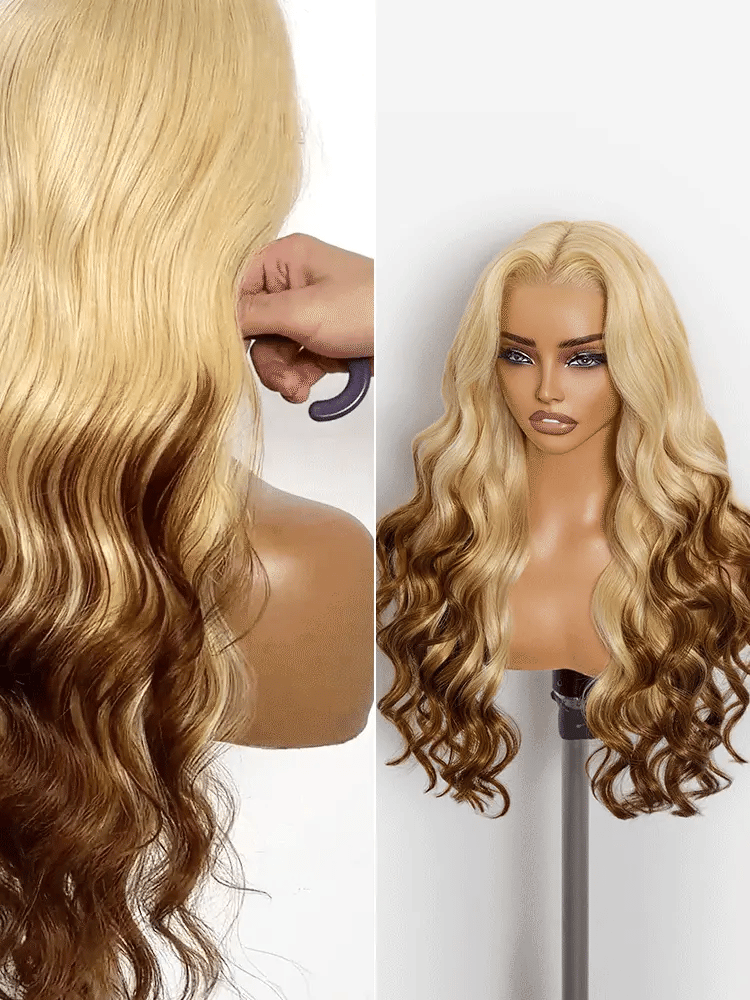 613 Blonde with Caramel Ombre Loose Wave 180% Density Human Hair 13×4 HD Lace Front Wig Pre-Cut Lace
