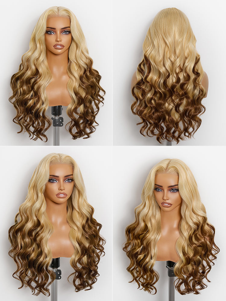 613 Blonde with Caramel Ombre Loose Wave 180% Density Human Hair 13×4 HD Lace Front Wig Pre-Cut Lace
