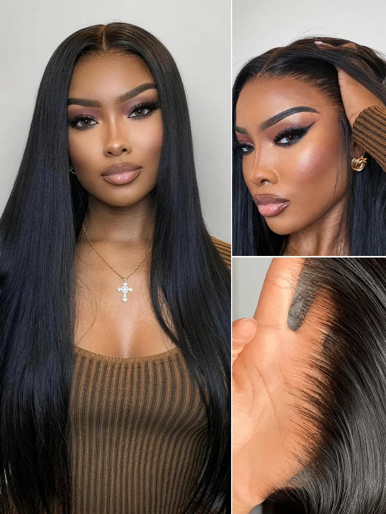 Lagos Hairline Over-Plucked M-Shaped Hairline Natural Looking Silky Straight Human Hair 13×4 Lace Frontal Wig Pre-Cut Lace