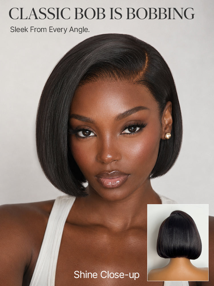 180% Density Sleek Short Bob Minimalist HD Lace Wig Pre-cut Lace All-Day Comfort Cap