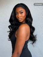 Natural Black Body Wave No Lace Glueless Long Headband Wig 100% Human Hair