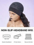Natural Black Body Wave No Lace Glueless Long Headband Wig 100% Human Hair