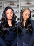 Natural Black Body Wave No Lace Glueless Long Headband Wig 100% Human Hair