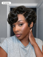 Beginner Friendly Natural Black Lightweight Roll Curl Glueless Minimalist HD Lace Short Pixie Cut Wig Pre Cut Lace