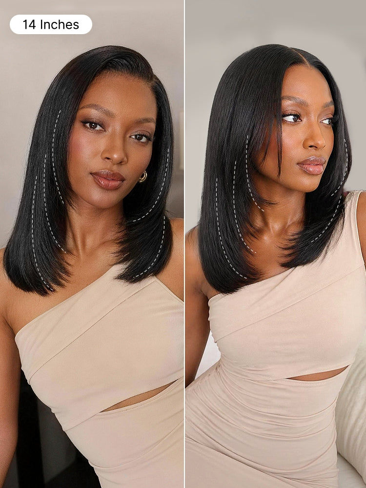 Luvme All-Day Comfort™ Wig 180% Density Butterfly Cut Layered Light Yaki Straight Glueless 7x6 Closure HD Lace Human Hair Wig Pre-Cut Lace