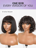 Put On and Go Realistic Glueless Yaki Straight Bob with Bangs Minimalist Lace Wig 100% Human Hair