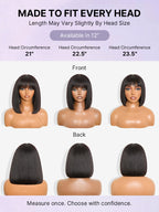 Put On and Go Realistic Glueless Yaki Straight Bob with Bangs Minimalist Lace Wig 100% Human Hair