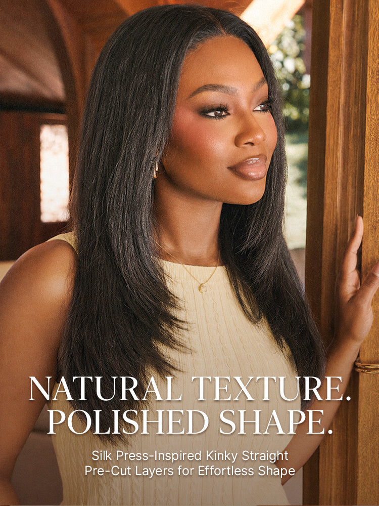 180% Density Light Kinky Straight Butterfly Cut Layered / Kinky Body Wave Glueless 7x6 Closure HD Lace Wig Pre-Cut Lace
