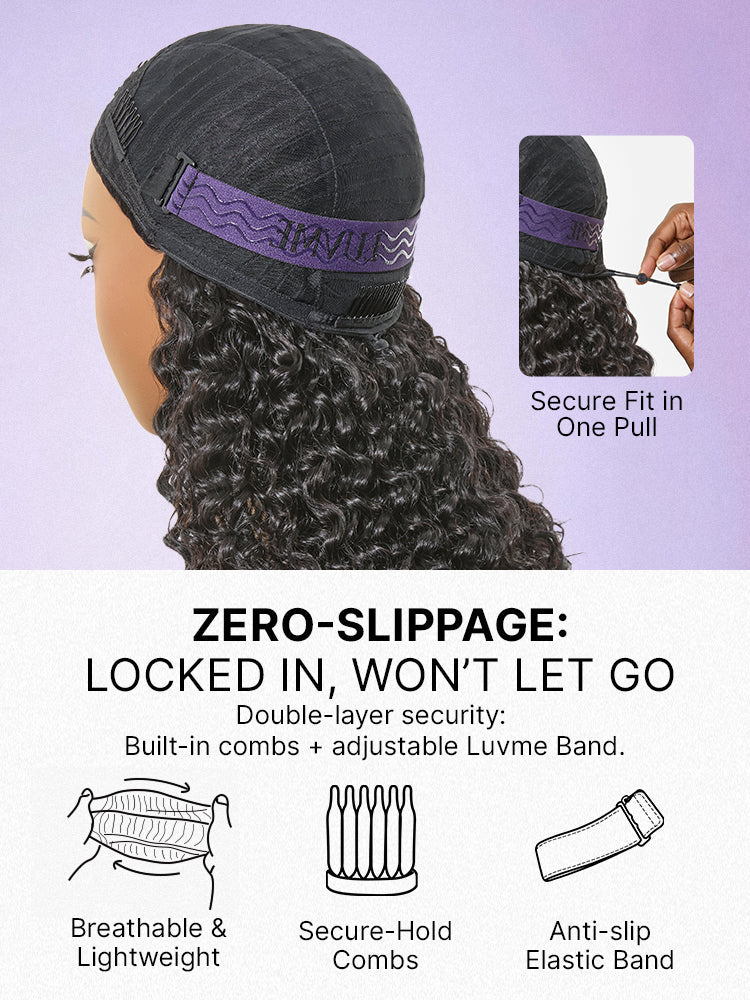 Fluffy & Full 250% Density Water Wave Glueless Half Wig Flexi-Fit Drawstring