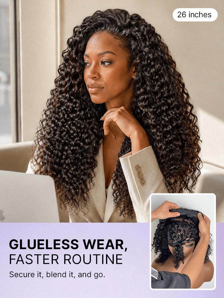 Fluffy & Full 250% Density Water Wave Glueless Half Wig Flexi-Fit Drawstring