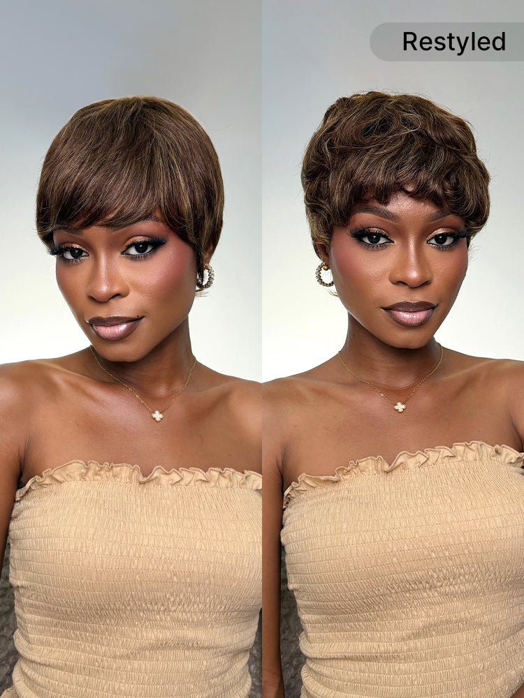 Throw On & Go Light Blonde Short Cut with Bangs Wig Ultra Comfort Skin-Like Soft Care Glueless Wig