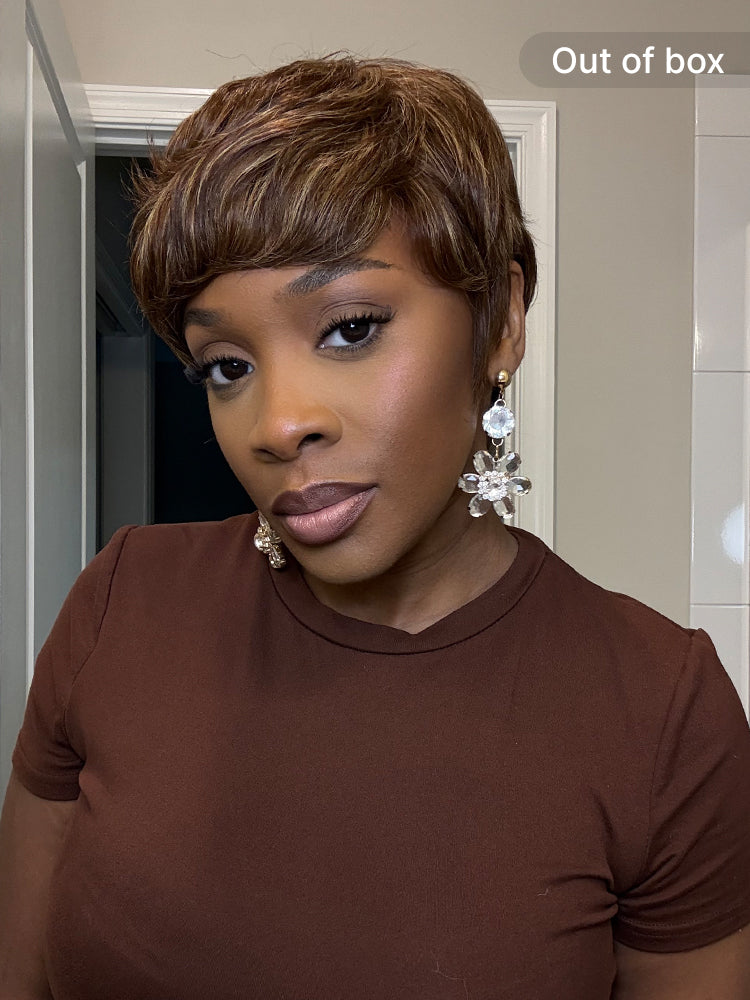 Throw On & Go Light Blonde Short Cut with Bangs Wig Ultra Comfort Skin-Like Soft Care Glueless Wig
